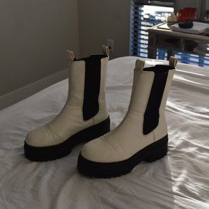 black and white platform boots